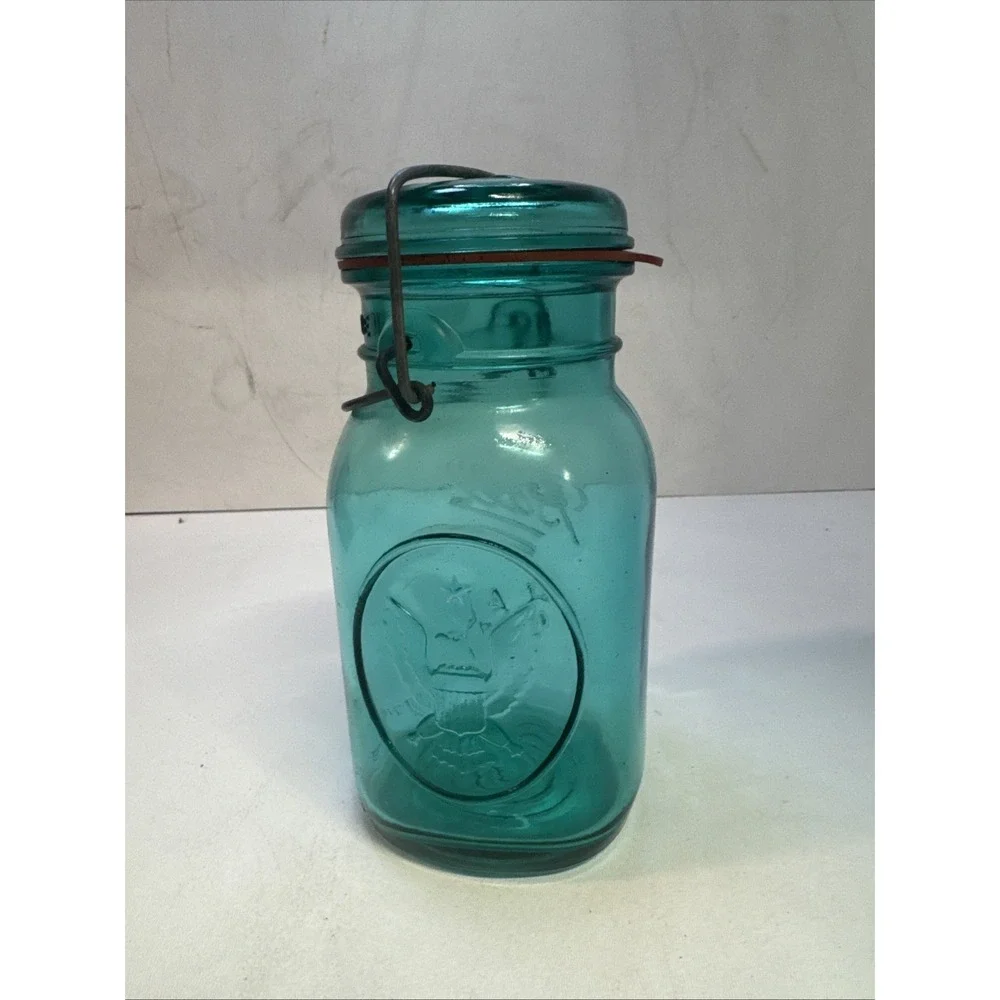 American Eagle Ball Green‎ 1 Quart Canning Jar with Glass Rubber Wir